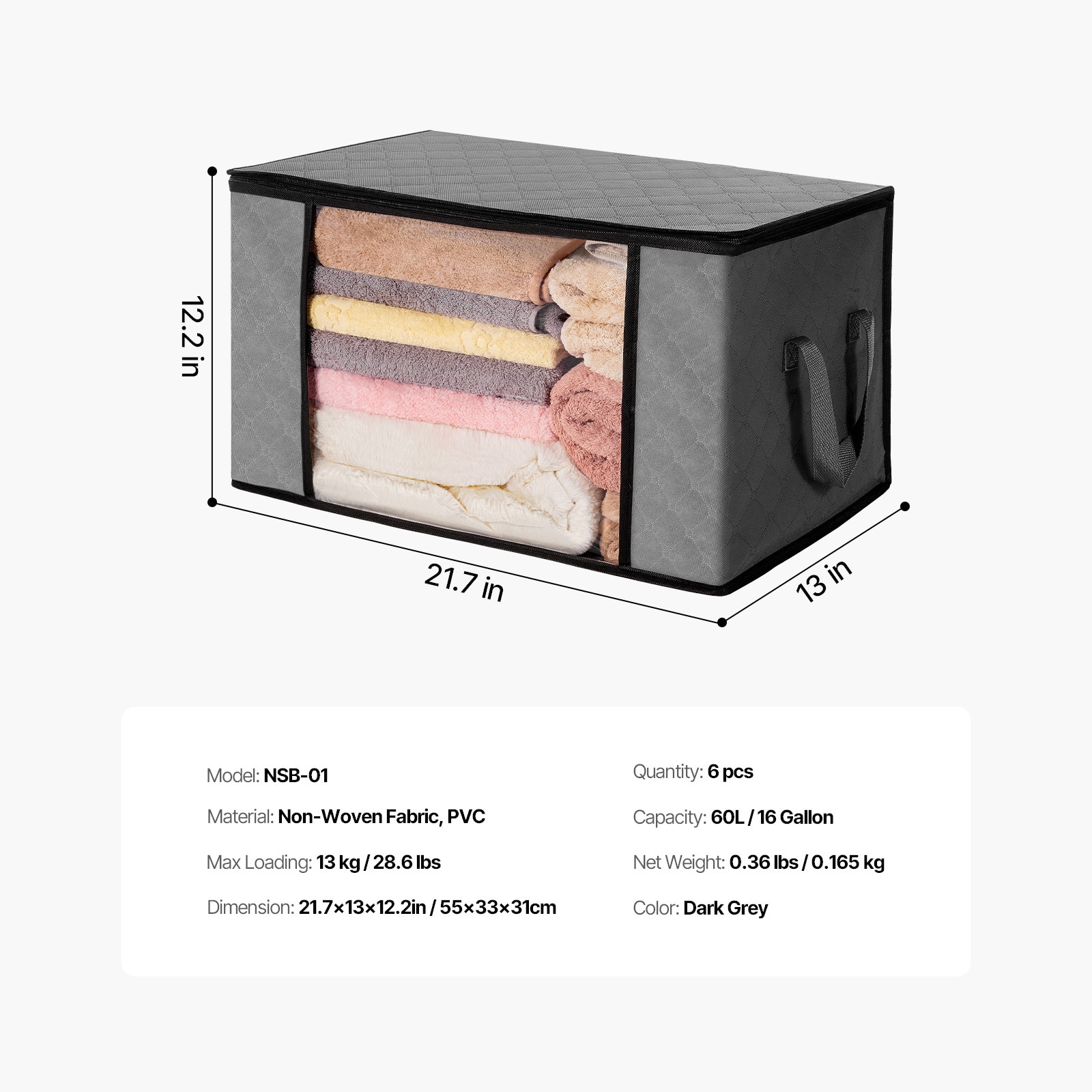 Large Grey Storage Bags For Bedroom Clothes And Bedding 6 Pack_voghion.com